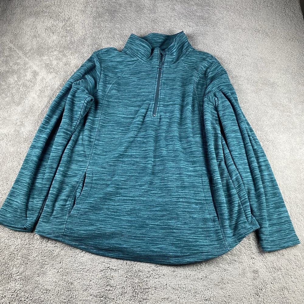 St John's Bay Quarter Zip Pullover Mock Neck Top Womens Large Green Textured